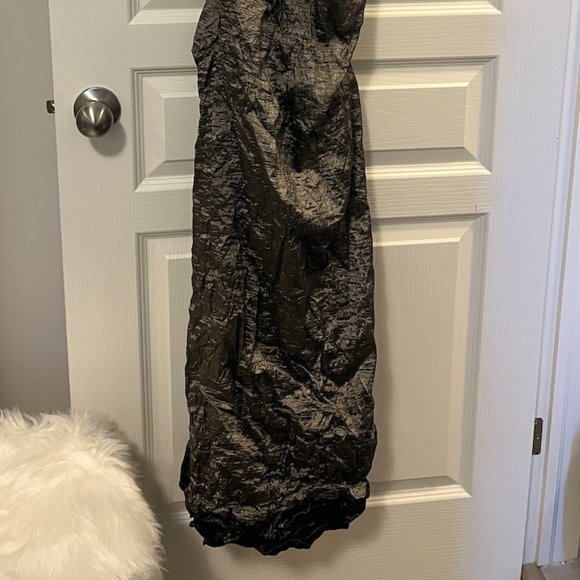 Nicole Miller Full length strapless charcoal dress with black trim, size 0 - Picture 2 of 8